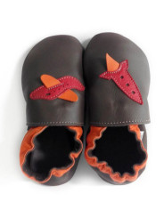 Avion et fusée chaussons souples en cuir garcon