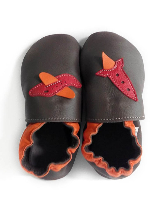 Avion et fusée chaussons souples en cuir garcon