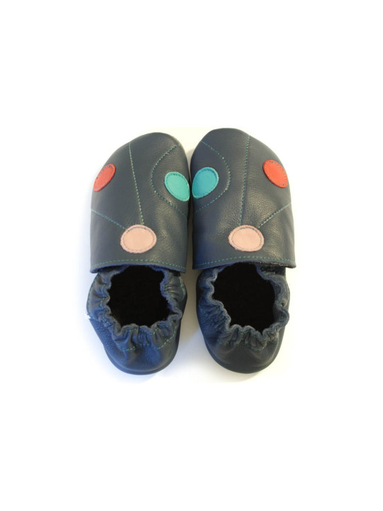 Pois pastels sur fond bleu chaussons souples en cuir