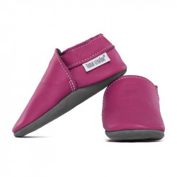 Soft leather slippers - fuxia