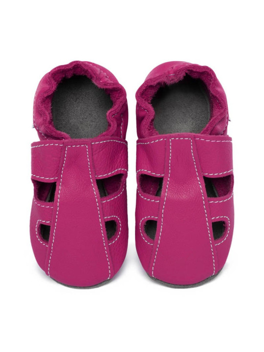 chaussons cuir été - fuxia