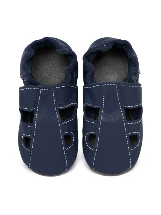 Summer leather slippers - blu marino