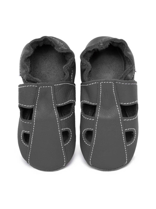 Summer leather slippers - fog