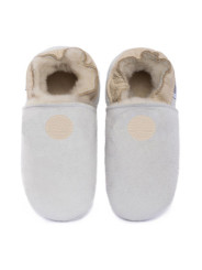 Pantoufles peau lainée blanche, pois cream