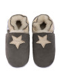 Pantoufles peau lainée grise, étoile beige