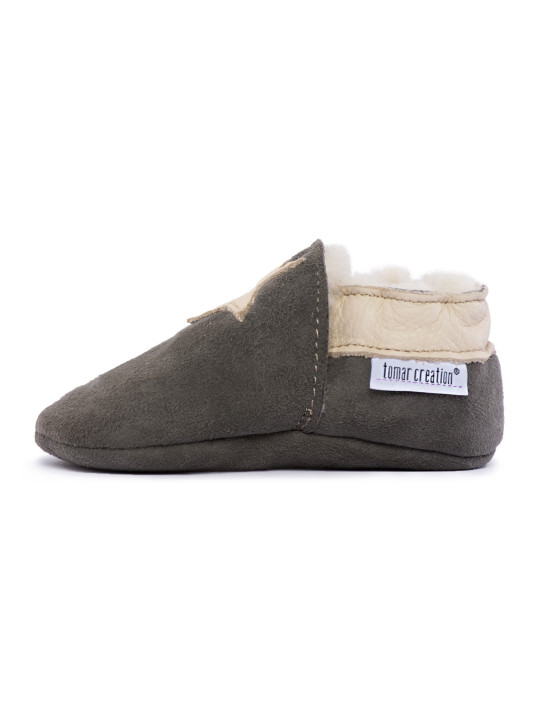 Gray woolen slippers, beige star