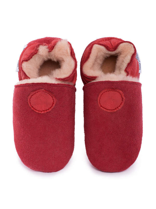 Pantoufles peau lainée rouge