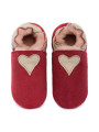 Pantoufles peau lainée rouge, coeur cream