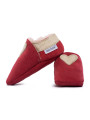 Pantoufles peau lainée rouge, coeur cream