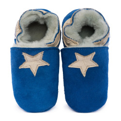Blue woolen slippers, beige star