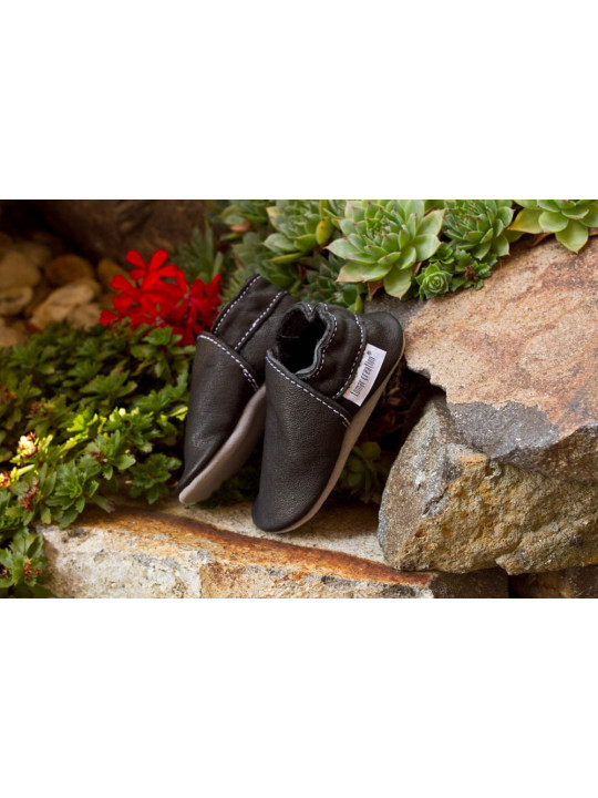 Organic leather slippers - schwarz