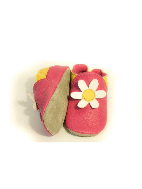 Chaussons - marguerite - fuxia