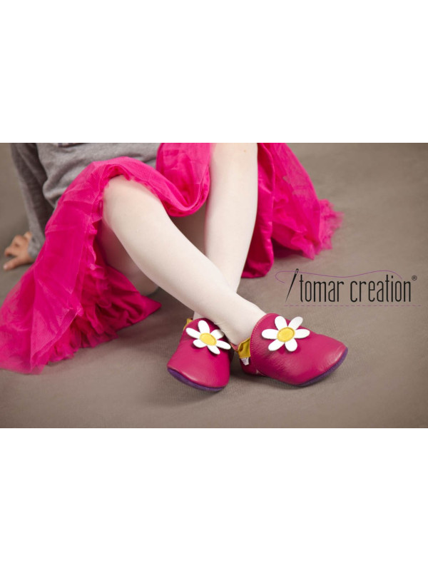 Chaussons - marguerite - fuxia
