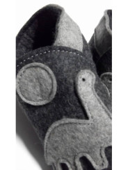 Anthracite gray natural merino felt slippers - dinosaur