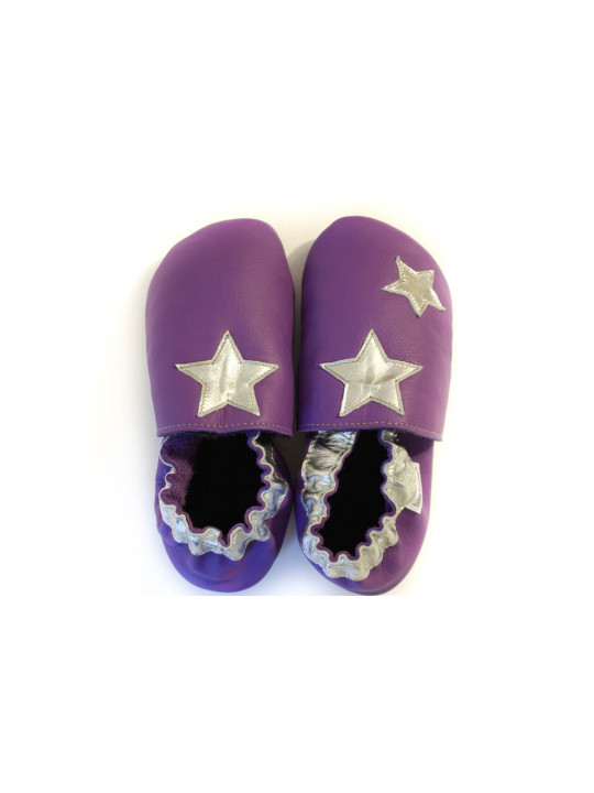 Chaussons souples cuir rose scintillant