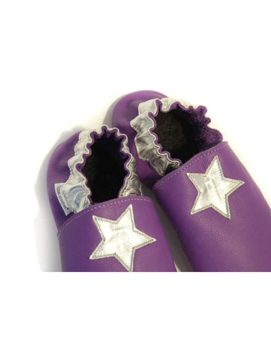 Chaussons souples cuir rose scintillant