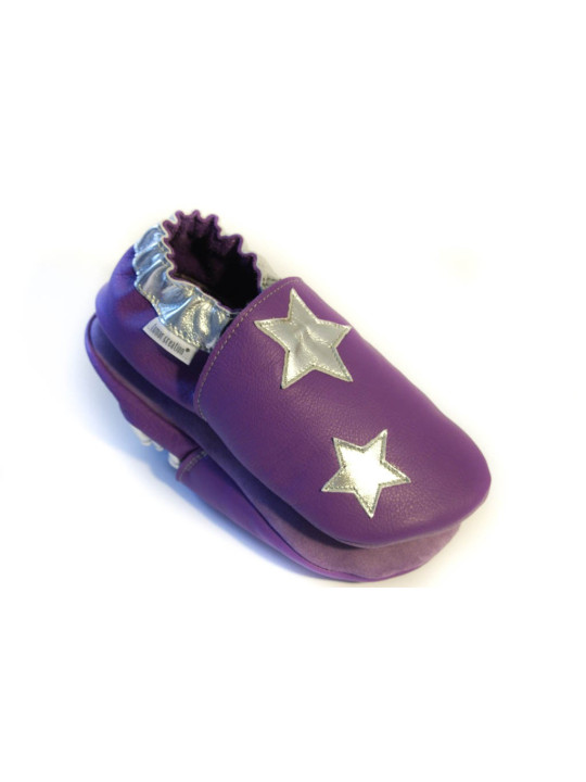 Chaussons souples cuir rose scintillant