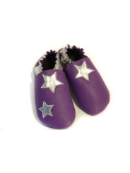 Chaussons souples cuir rose scintillant