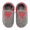 Merino slippers - grey with red heart