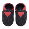 Merino slippers - black with red heart