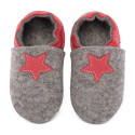 Merino slippers grey with star - rosso fueco