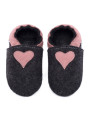 Merino slippers - black with heart - cameo
