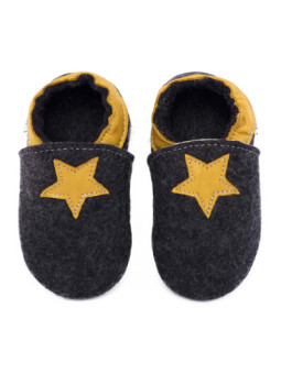 Merino slippers black with star - girasole