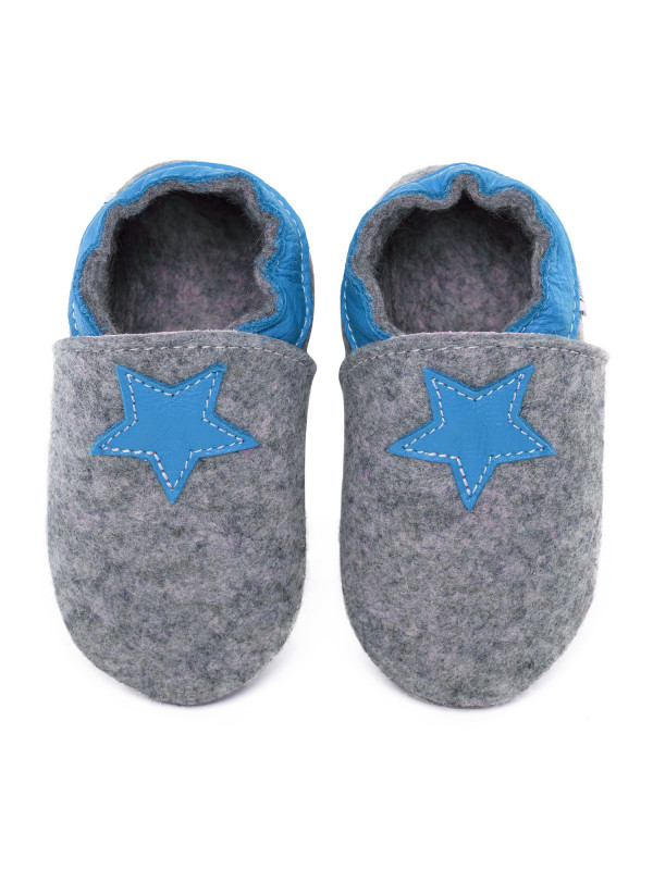 Chaussons en mérinos gris avec étoile - jeans