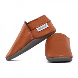 Soft leather slippers - brandy