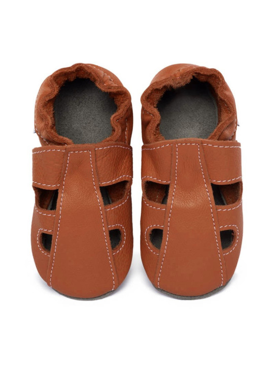 chaussons cuir été - brandy